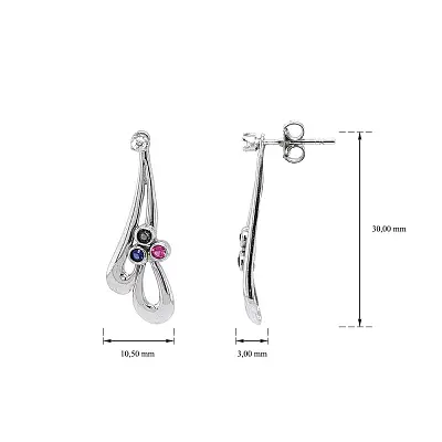镶嵌杂色宝石的时尚白金耳环