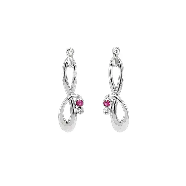 奢华白金耳环镶红宝石和锆石