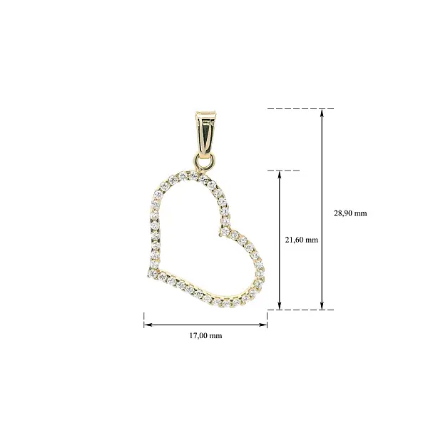 精致的金色心形吊坠，镶嵌着闪亮的锆石