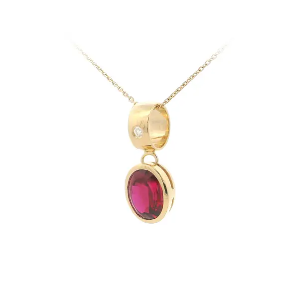 优雅红宝石钻石光面黄金吊坠
