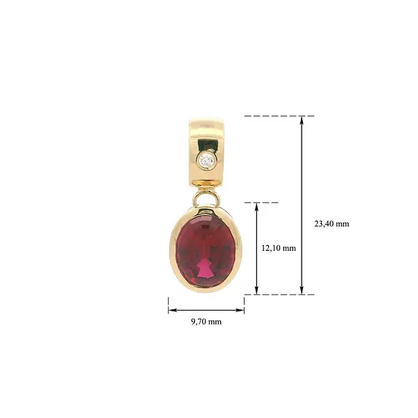 优雅红宝石钻石光面黄金吊坠
