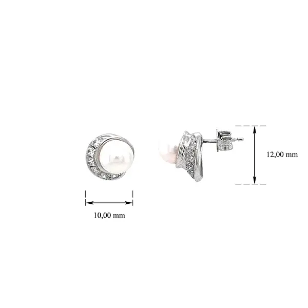 优雅白金珍珠锆石耳环