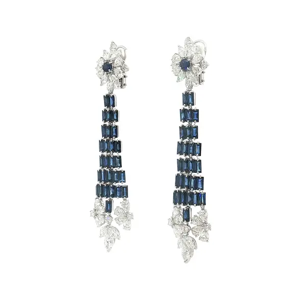 白金蓝宝石钻石长款耳环