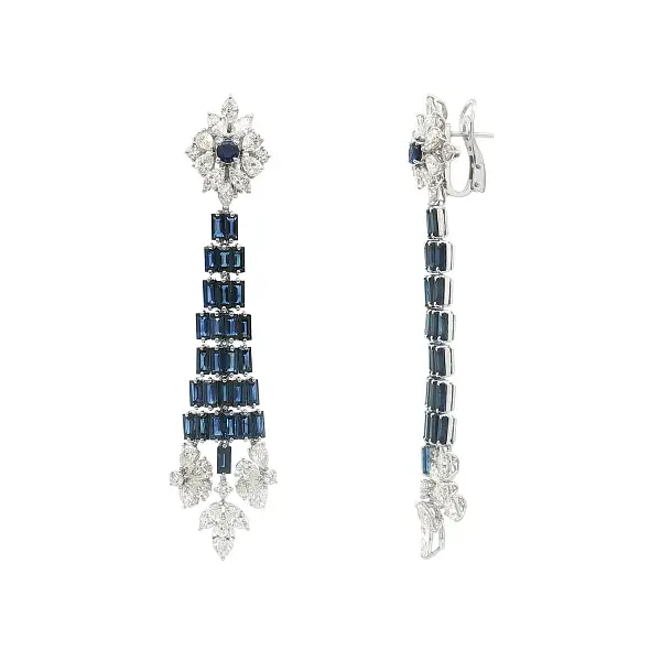 白金蓝宝石钻石长款耳环