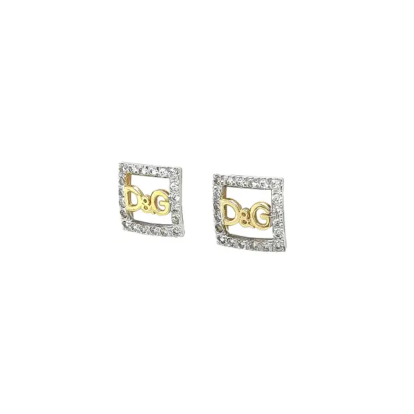 镶锆石黄金 D&G 方形耳钉