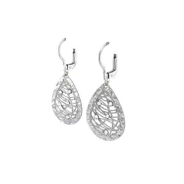 白金水滴形吊坠耳环，镶嵌锆石