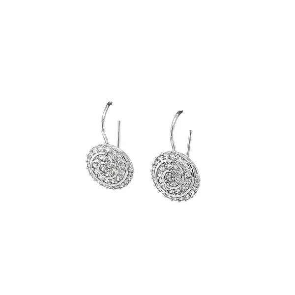 螺旋造型黄金耳环，镶嵌锆石