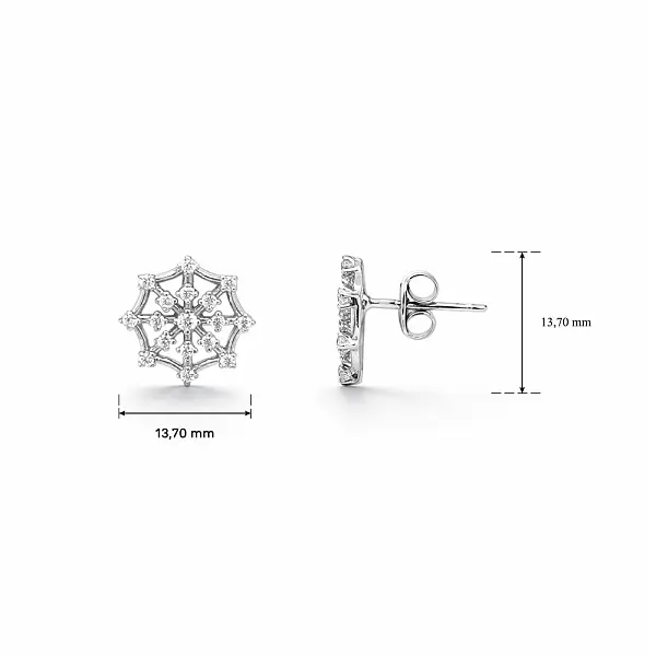 雪花造型金耳钉，镶嵌锆石