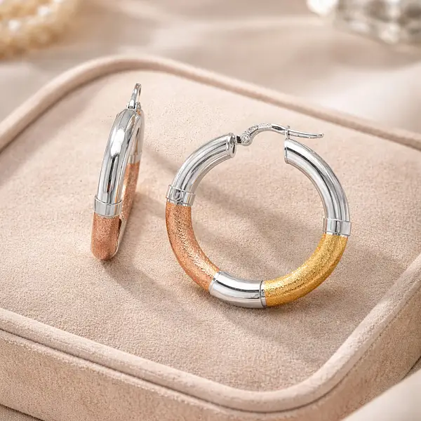 三色黄金圆形耳环