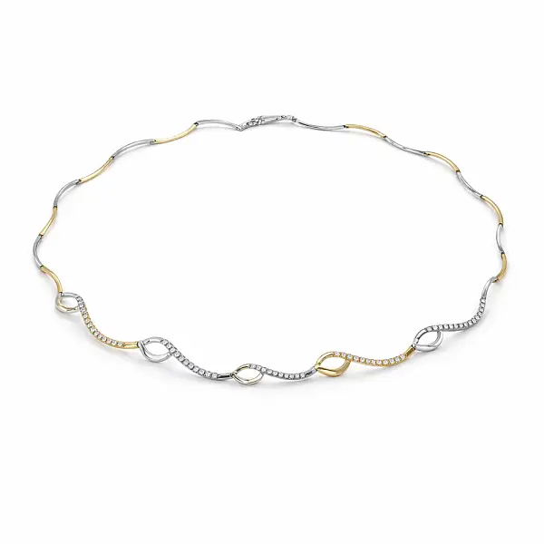 双色黄金项链，镶嵌锆石