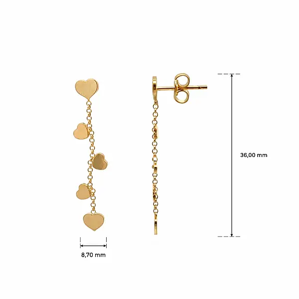 心形黄金垂坠耳环