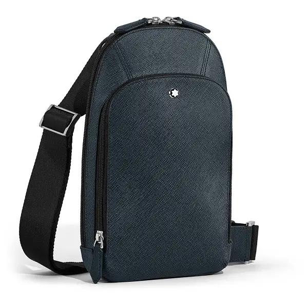 Montblanc Sartorial – 中号皮革斜挎包 Tweed Blue MB220356