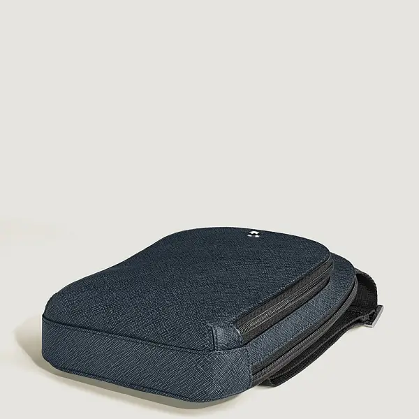 Montblanc Sartorial – 中号皮革斜挎包 Tweed Blue MB220356