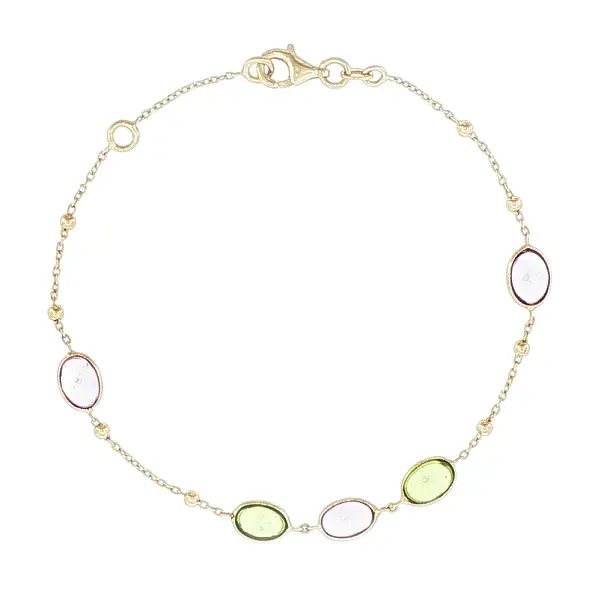 14K黄金彩色宝石手链配金珠