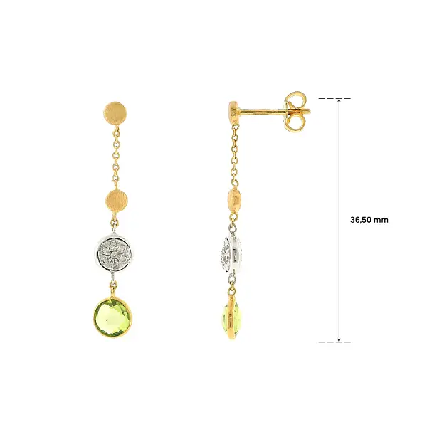 黄金绿色宝石锆石吊坠耳环