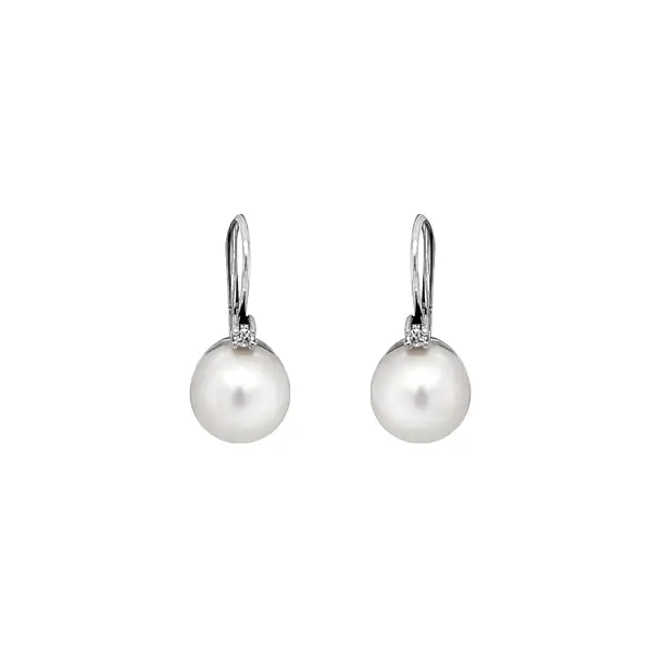 天然珍珠和钻石黄金耳环