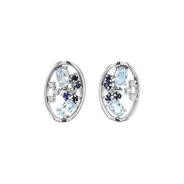 镶海蓝宝石、蓝宝石和钻石的黄金耳环