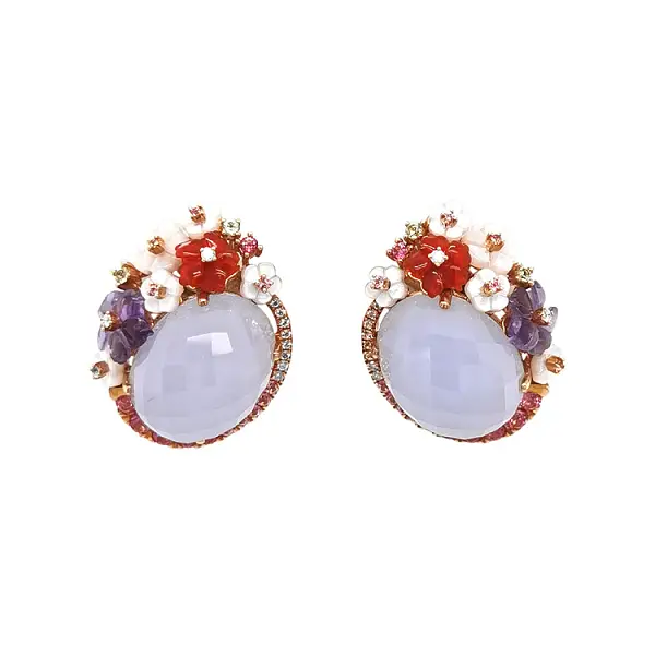 黄金耳环 半宝石和钻石