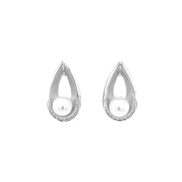 天然珍珠和钻石黄金耳环