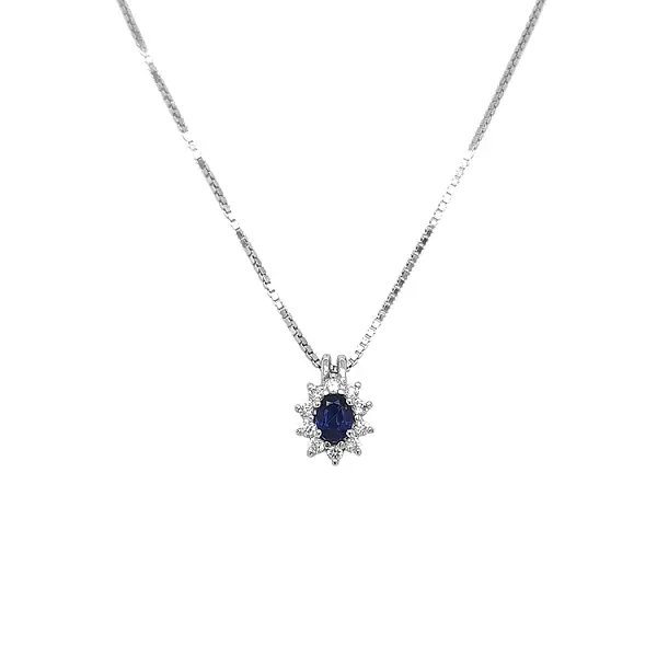 蓝宝石和钻石黄金吊坠