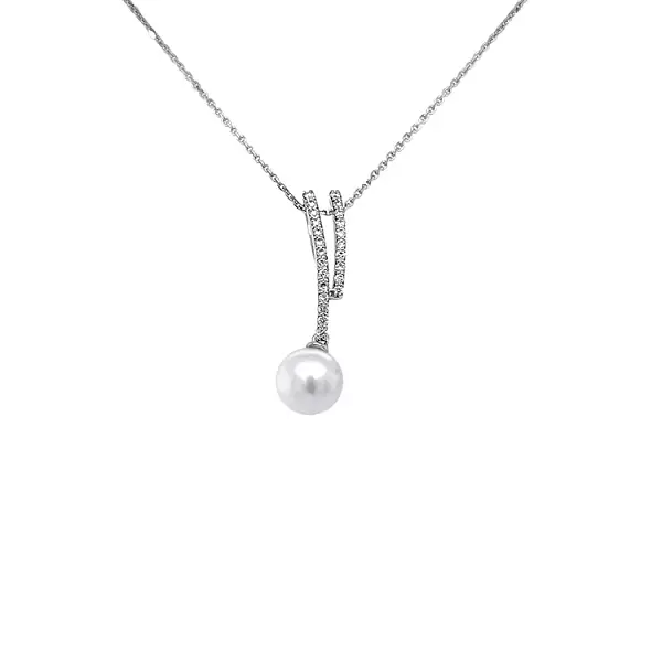 镶天然珍珠和钻石的黄金吊坠