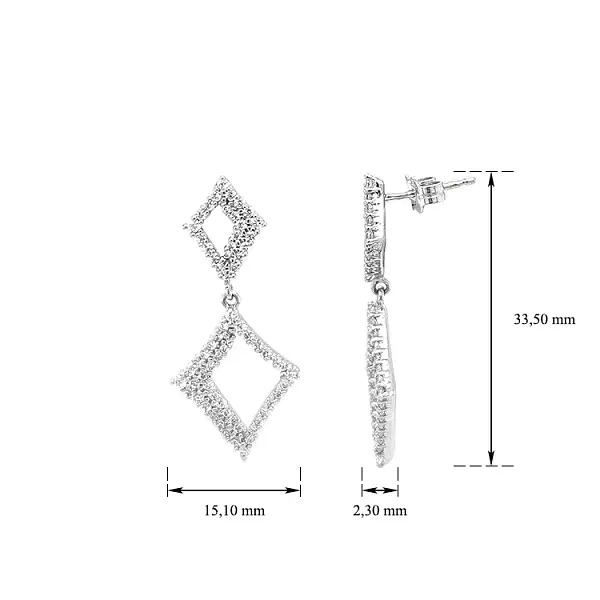 镶锆石的白金吊坠耳环