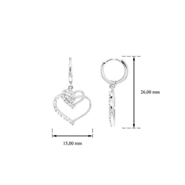 锆石心形金耳环