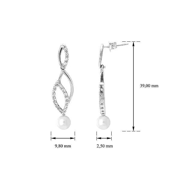珍珠和锆石金耳环