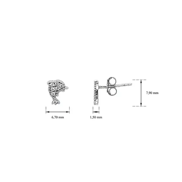 白金镶锆石海豚耳环