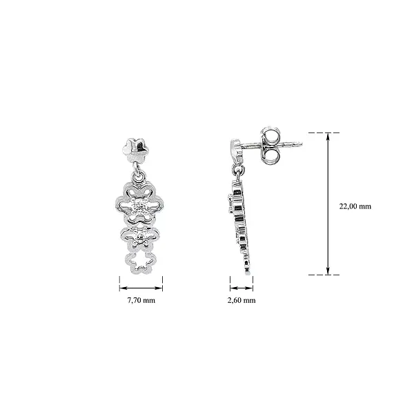 锆石花卉图案白金耳环