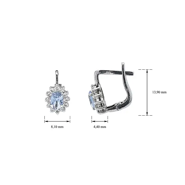 蓝托帕石白金耳环