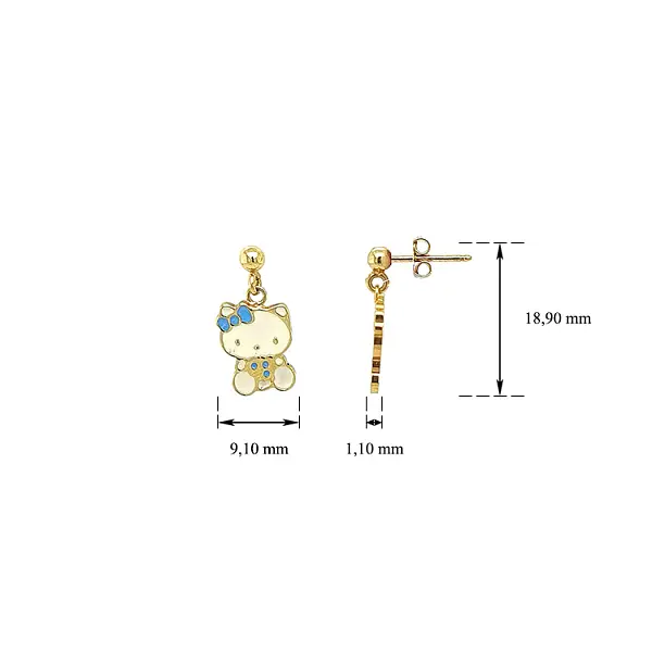 金色悬挂耳环 Hallo Kitty
