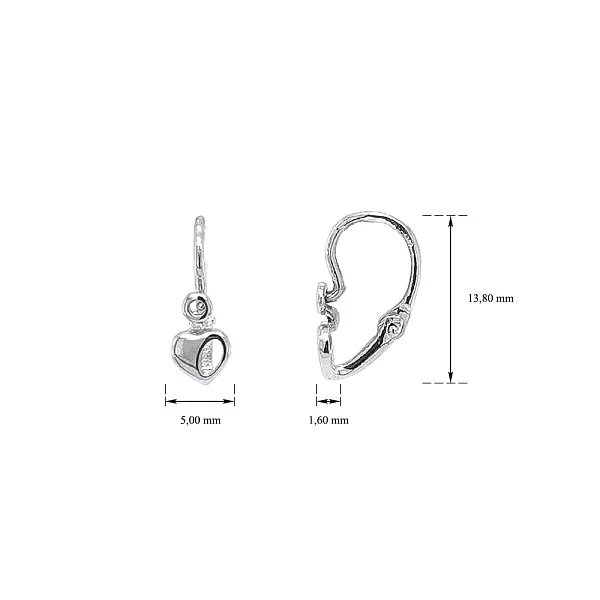 白金心形儿童耳环