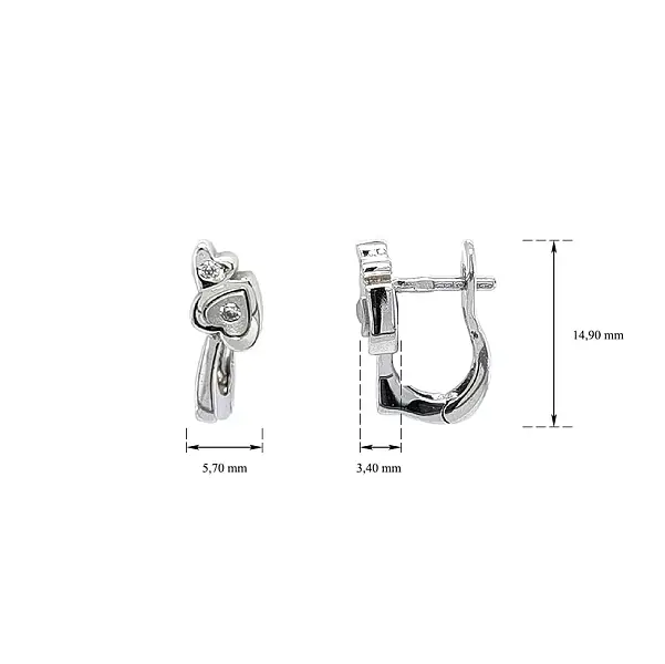 白金镶锆石心形耳环
