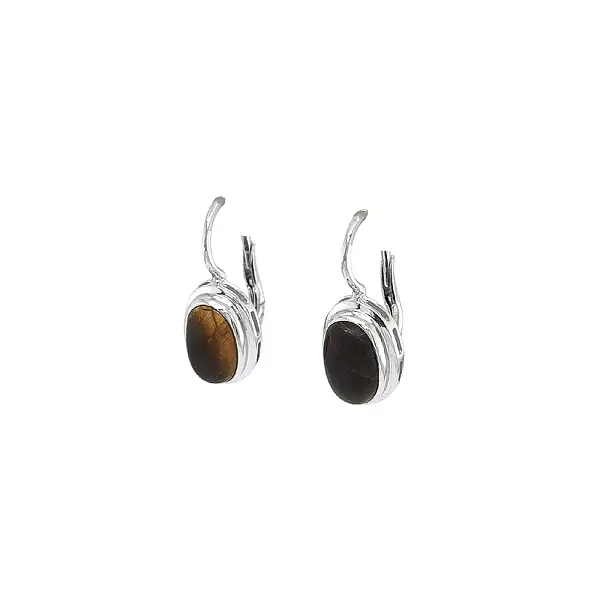 优雅虎眼石白金耳环