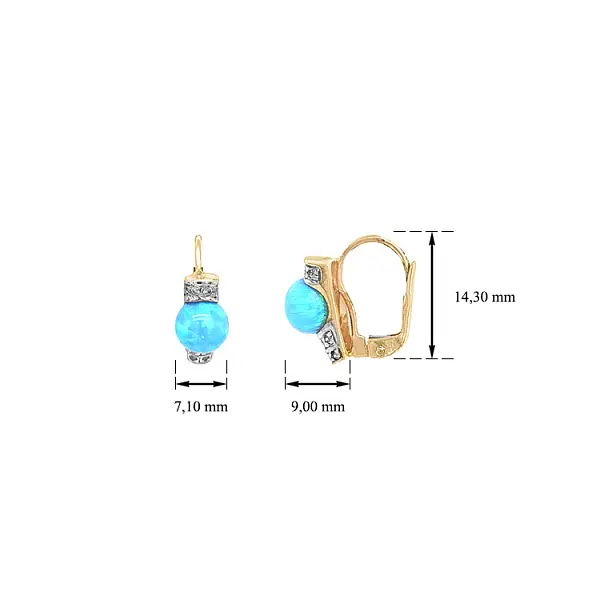 蛋白石和锆石黄金耳环