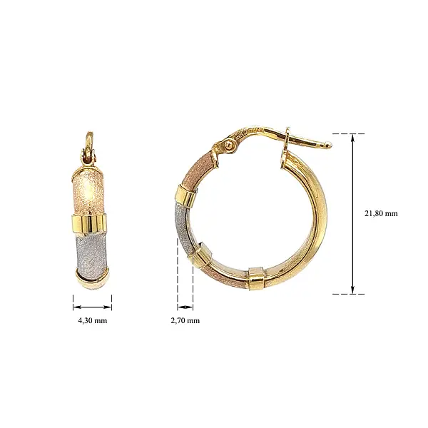 优雅三色黄金圈形耳环
