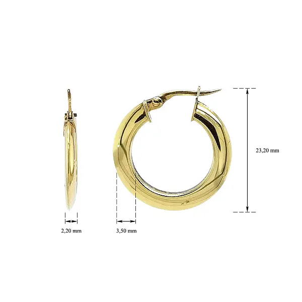 扁平金色圆形耳环，带条形扣