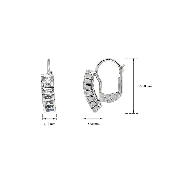 优雅白金长方形切割锆石耳环