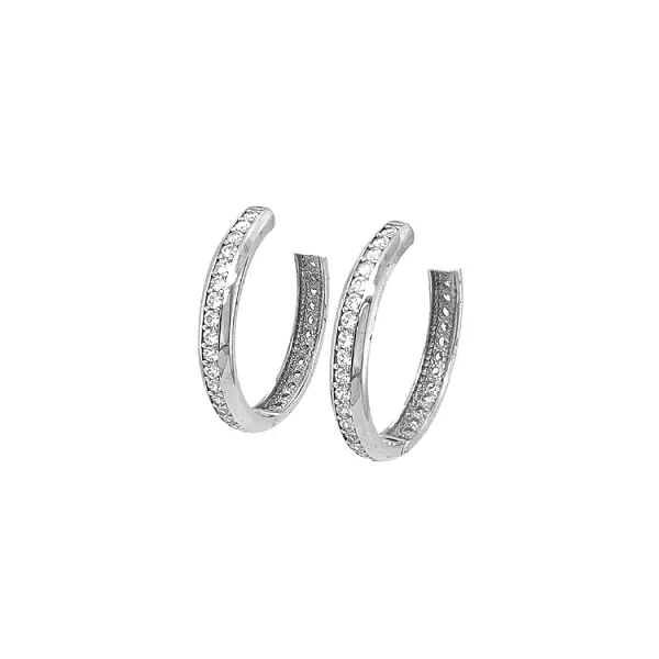 白金锆石圆形耳环