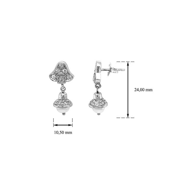 珍珠和锆石金耳环