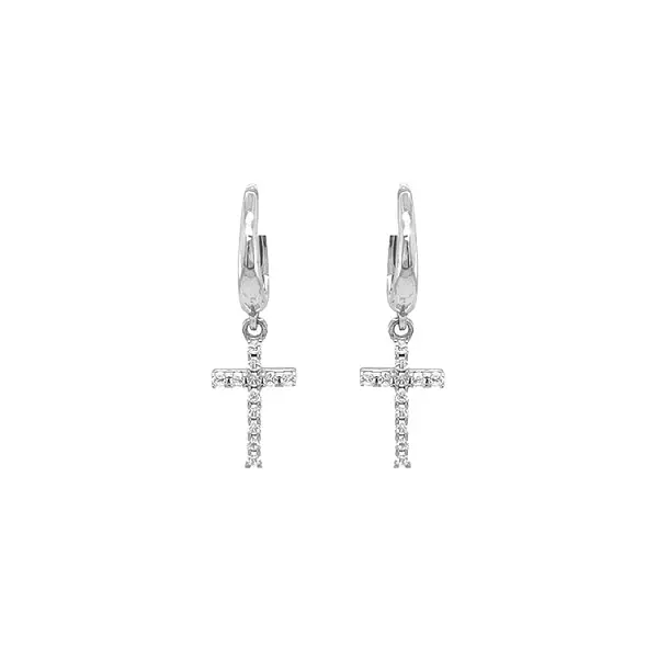 锆石十字架金耳环