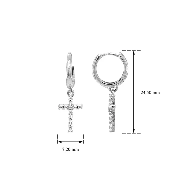 锆石十字架金耳环