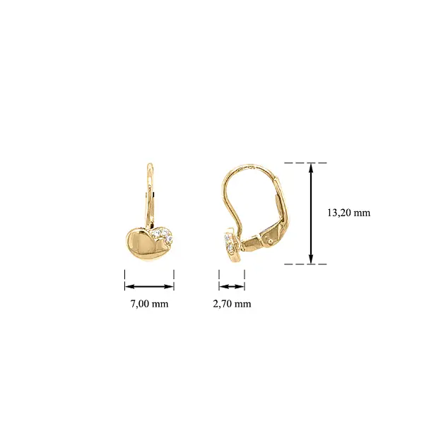 锆石心形金耳环