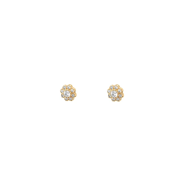 锆石佩奇花朵金耳环