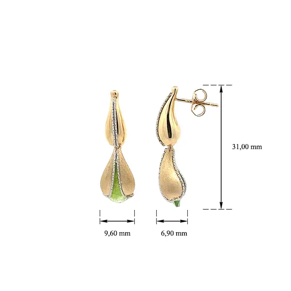 镶绿色宝石的金色吊坠耳环