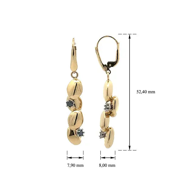 镶嵌黑色宝石的金色吊坠耳环