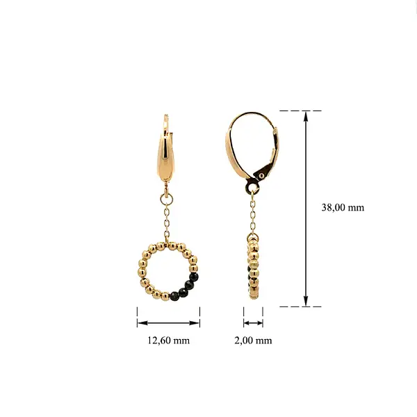 镶嵌黑色宝石的金色吊坠耳环