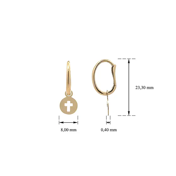 金色十字架吊坠耳环