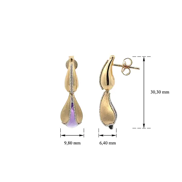 镶有紫色宝石的金色吊坠耳环